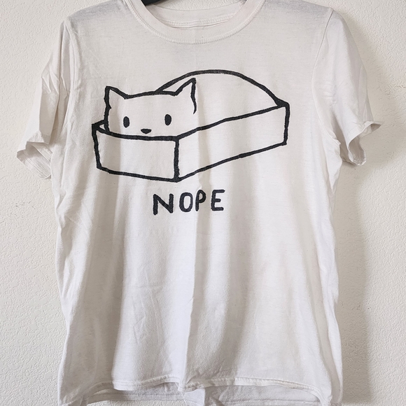 Threadless Tops - 🎀Threadless Cat in Box 'Nope' T-Shirt - White - Junior's Small🎀